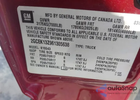 2006 Chevrolet Silverado 1500 Lt2 z USA, uszkodzony, nr VIN 2GCEK13Z961305638